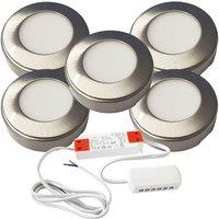 Loops 5x BRUSHED NICKEL Round Surface or Flush Under Cabinet Kitchen Light & Driver Kit - Natural White LED in Metallics