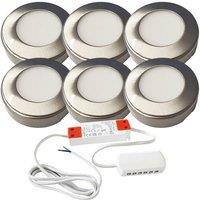 Loops 6x BRUSHED NICKEL Round Surface or Flush Under Cabinet Kitchen Light & Driver Kit - Natural White LED in Metallics
