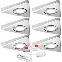 Loops 6x BRUSHED NICKEL Triangle Surface Under Cabinet Kitchen Light & Driver Kit - Natural White LED in Metallics