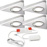 Loops 4x BRUSHED NICKEL Triangle Surface Under Cabinet Kitchen Light & Driver Kit - Warm White LED in Metallics