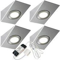 Loops 4x BRUSHED NICKEL Wedge Surface Under Cabinet Kitchen Light & Driver Kit - Natural White LED in Metallics