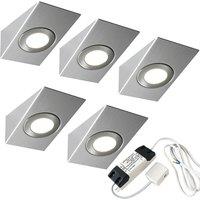 Loops 5x BRUSHED NICKEL Wedge Surface Under Cabinet Kitchen Light & Driver Kit - Natural White LED in Metallics
