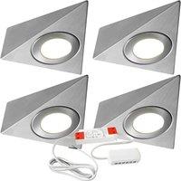 Loops 4x BRUSHED NICKEL Pyramid Surface Under Cabinet Kitchen Light & Driver Kit - Warm White LED in Metallics