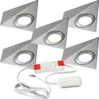 Loops 5x BRUSHED NICKEL Pyramid Surface Under Cabinet Kitchen Light & Driver Kit - Warm White LED in Metallics