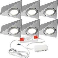 Loops 6x BRUSHED NICKEL Pyramid Surface Under Cabinet Kitchen Light & Driver Kit - Warm White LED in Metallics