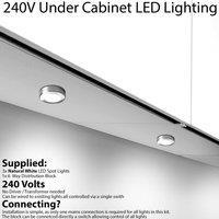 Loops 3x BRUSHED NICKEL Round Surface or Flush Under Cabinet Kitchen Light Kit - 240V Mains Powered - Natural White LED in Metallics