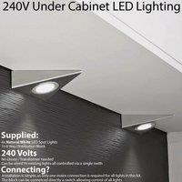 Loops 4x BRUSHED NICKEL Triangle Surface Under Cabinet Kitchen Light Kit - 240V Mains Powered - Natural White LED in Metallics