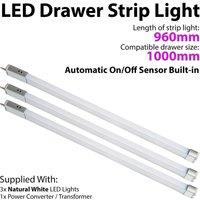 Loops 3x 1000mm LED Drawer Strip Light AUTO ON/OFF PIR SENSOR Kitchen Cupboard Door
