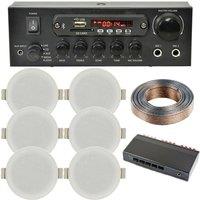 Loops Bluetooth Ceiling Music Kit 3 Zone Stereo Amp & 6x Low Profile HiFi Speaker