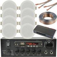 Loops Bluetooth Ceiling Music Kit 4 Zone Stereo Amp & 8x Low Profile HiFi Speaker