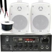 Loops Outdoor Bluetooth Speaker Kit 2x 60W White Stereo Amplifier Garden BBQ Parties