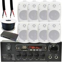 Loops 4 Zone Bluetooth Kit 8x 60W Outdoor White Speakers Stereo Amplifier Garden BBQ