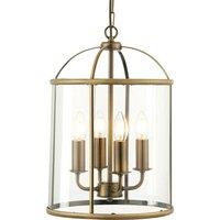 Loops 4 Light Hanging Ceiling Pendant Brass & Glass Lantern Shade Lamp Bulb Holder in Clear
