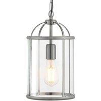 Loops Hanging Ceiling Pendant Light Nickel & Glass Lantern Box Shade Lamp Bulb Holder in Metallics