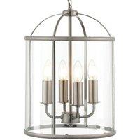 Loops 4 Light Hanging Ceiling Pendant Nickel & Glass Lantern Shade Lamp Bulb Holder in Metallics