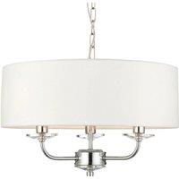Loops Multi Light Ceiling Pendant 3 Bulb NICKEL & WHITE Chandelier Large Shade Lamp in Metallics