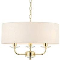 Loops Multi Light Ceiling Pendant 3 Bulb BRASS & WHITE Chandelier Large Shade Lamp
