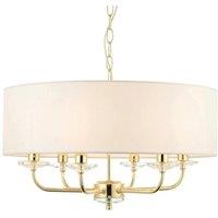 Loops Multi Light Ceiling Pendant 6 Bulb BRASS & WHITE Chandelier Large Shade Lamp