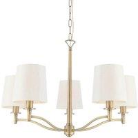 Loops Multi Light Ceiling Pendant 5 Bulb ANTIQUE BRASS & WHITE Chandelier Lamp Shade