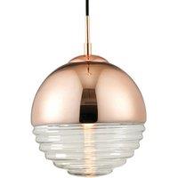Loops Hanging Ceiling Pendant Light COPPER & RIBBED GLASS Sphere Lamp Bulb Holder