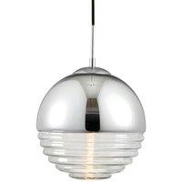 Loops Hanging Ceiling Pendant Light CHROME & RIBBED GLASS Sphere Ball Lamp Bulb Holder in Clear