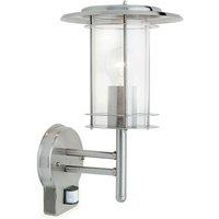 Loops IP44 Outdoor Wall Light Stainless Steel Modern Lantern Glass Round PIR Outdoor in Metallics