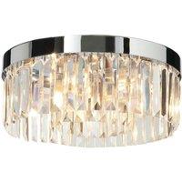 Loops Flush Bathroom Ceiling Light Luxury Crystal Chrome IP44 Round Lamp Bulb Holder