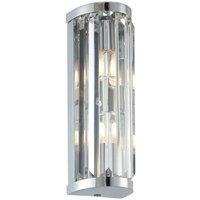 Loops IP44 Bathroom Wall Light Chrome & Crystal Round Glass Modern Slotted Jewel Lamp in Clear