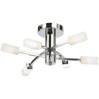 Loops Semi Flush Ceiling Light Chrome & Glass 6 Bulb Square Shade Dimmable Pendant in Clear