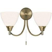 Loops Dimmable LED Twin Wall Light Antique Brass & Frosted Glass Curved Lamp Lighting in Clear