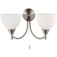 Loops Dimmable LED Twin Wall Light Satin Chrome & Frosted Glass Curved Lamp Lighting in Clear