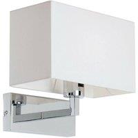 Loops Dimming LED Wall Light Chrome & White Cotton Shade Sleek Rectangle Lamp Fitting