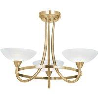 Loops Semi Flush Ceiling Light Antique Brass & White 3 Bulb Hanging Pendant Lamp Shade