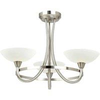 Loops Semi Flush Ceiling Light Satin Chrome & White 3 Bulb Hanging Pendant Lamp Shade