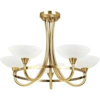 Loops Semi Flush Ceiling Light Antique Brass & White 5 Bulb Hanging Pendant Lamp Shade