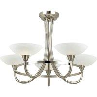 Loops Semi Flush Ceiling Light Satin Chrome & White 5 Bulb Hanging Pendant Lamp Shade