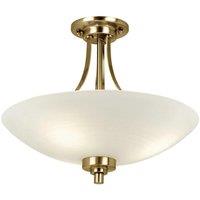 Loops Semi Flush Ceiling Light Antique Brass Glass 3 Bulb Feature Lamp Holder Fitting in Clear