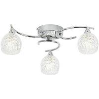 Loops Semi Flush Ceiling Light Chrome Textured Glass 3 Bulb Hanging Pendant Lamp Shade in Clear