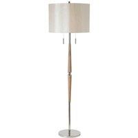 Loops Polished Nickel Floor Lamp - Decorative Wooden Stem - Requires 2 x E27 GLS Bulbs in Metallics
