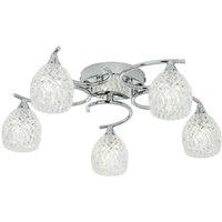 Loops Semi Flush Ceiling Light Chrome Textured Glass 5 Bulb Hanging Pendant Lamp Shade in Clear
