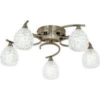 Loops Semi Flush Ceiling Light Brass Textured Glass 5 Bulb Hanging Pendant Lamp Shade in Clear