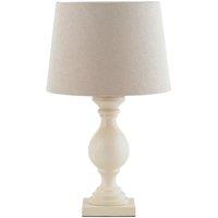 Loops Classic Wooden Table Lamp Ivory & Off-White Linen Shade Pretty Bedside Light in White