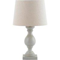 Loops Classic Wooden Table Lamp Taupe & Off-White Linen Shade Pretty Bedside Light in White
