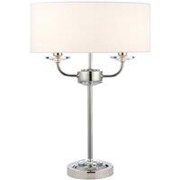 Loops Twin Light Table Lamp Bright Nickel & White Shade Crystal Trim Bedside Feature in Metallics