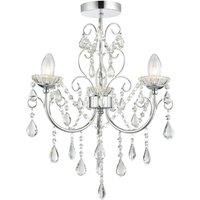 Loops Flush Bathroom Ceiling Light IP44 Chrome & Crystal 3 Lamp Bulb Hanging Pendant