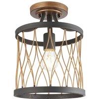 Loops Flush Ceiling Mount Light Black & Bronze Round Rustic Vintage Metal Wire Lamp