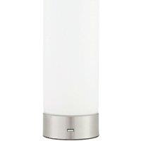 Loops Touch Dimmable Table Lamp Nickel & Frosted Glass Shade Modern Light USB Charger in Metallics