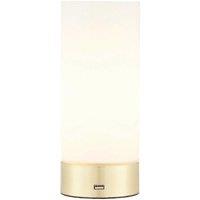 Loops Touch Dimmable Table Lamp Brass & Frosted Glass Shade Modern Light USB Charger in Clear