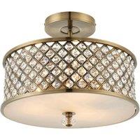 Loops Flush Ceiling Mounted Light Antique Brass & Crystal Lamp Bulb Holder Round Shade in Metallics