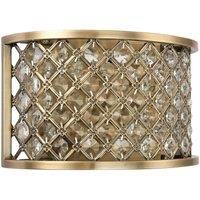 Loops Crystal Cage Wall Light Brass & Glass Shade Modern Twin Bulb Lounge Lamp Fitting in Clear